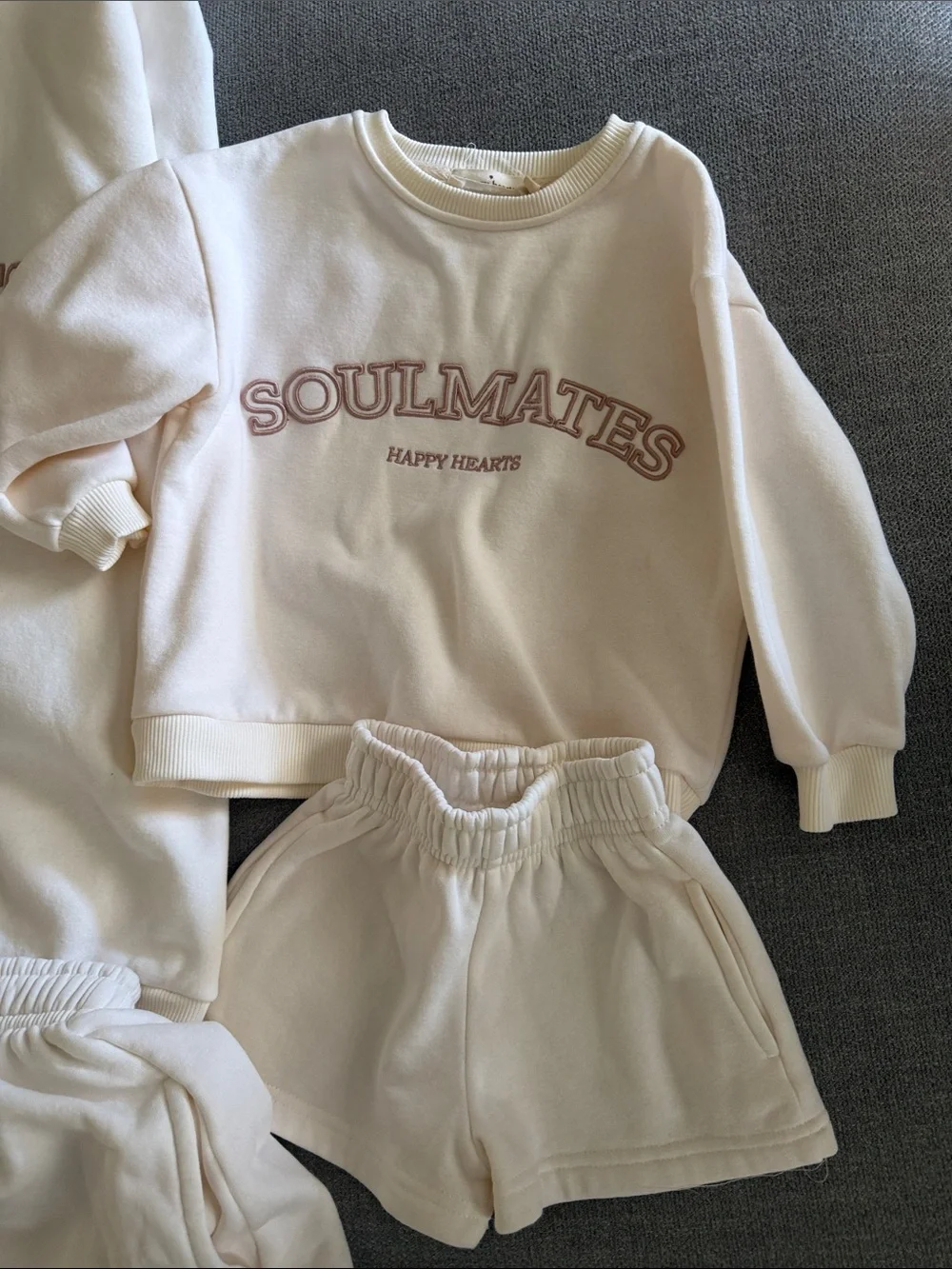 Kids Cream 'Soulmates' Cozy Pajama Set - Crewneck Top & Shorts
